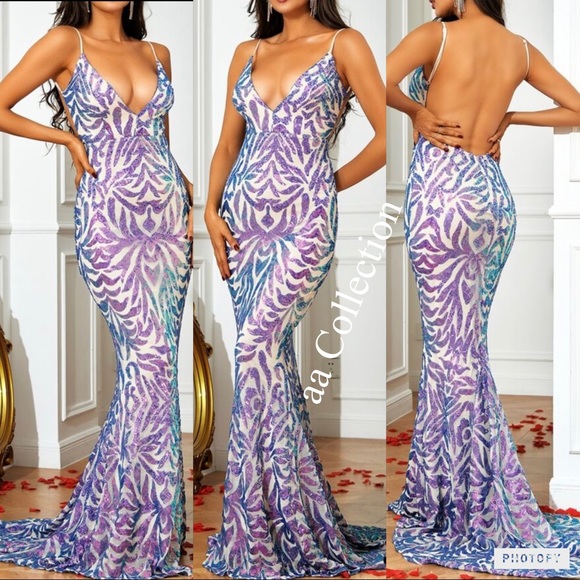 Dresses & Skirts - Luxurious Sequins Mermaid Low Backless Prom Evening Party Formal Gown Maxi Dress